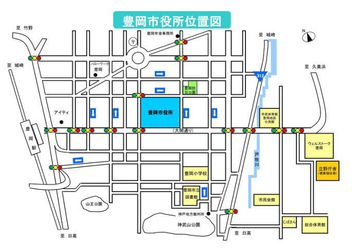 地図：豊岡市役所位置図