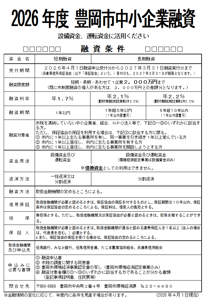2026年度豊岡市中小企業融資チラシ