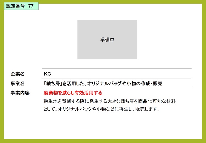 KC　「裁ち屑」を活用した、オリジナルバッグや小物の作成・販売