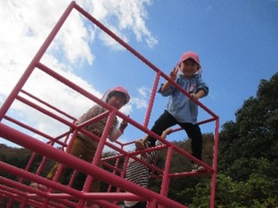 写真：ジャングルジムで遊ぶ様子