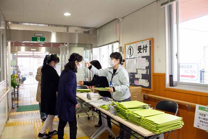 写真、受付で検温