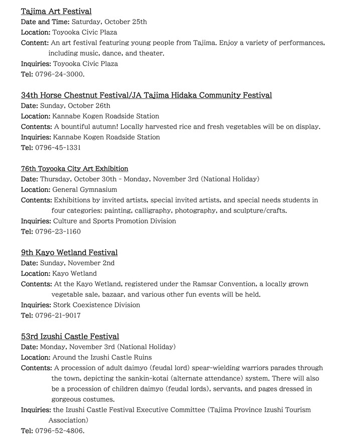 Toyooka Local Information (mid-October to Early November)2