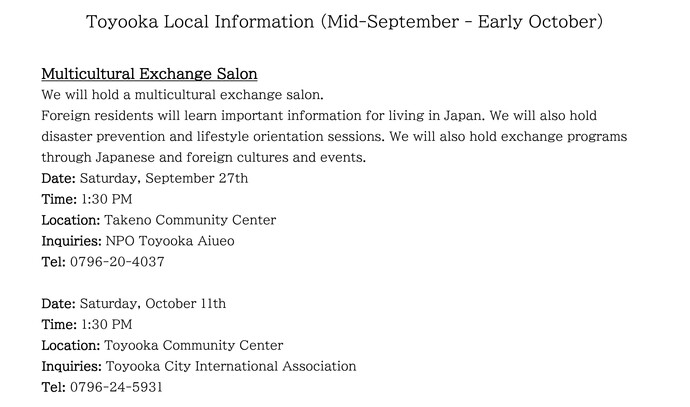 Toyooka Local Information (mid-September to early October)