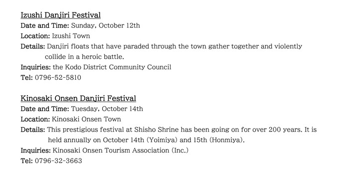 Toyooka Local Information (mid-September to early October)3