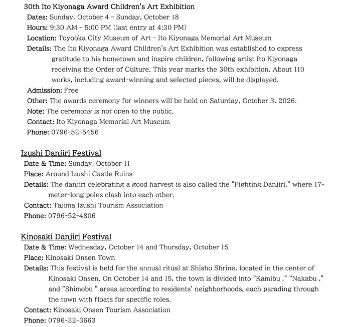 TToyooka Local Information (Mid-September to Early October)5