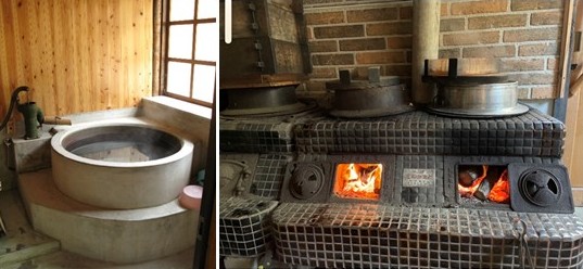間伐材を活用した五右衛門風呂、かまど