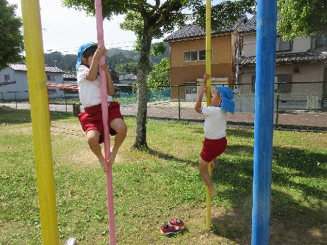 写真：登り棒で遊ぶ様子