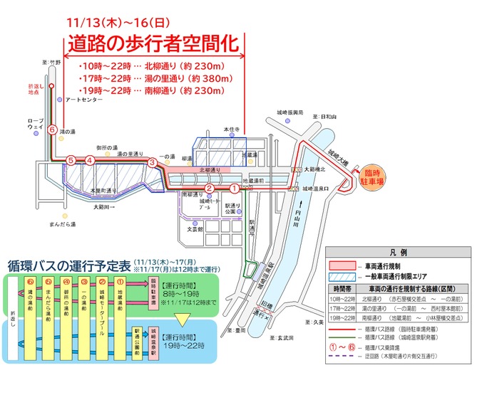 城崎温泉街交通規制の図