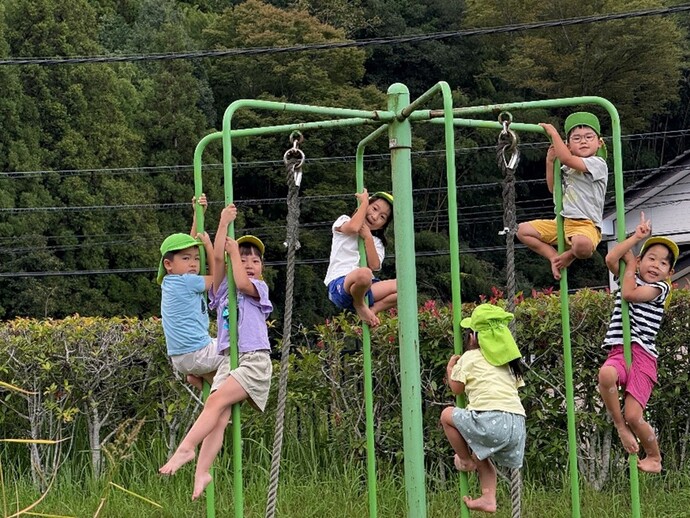 写真：登り棒で遊ぶ様子