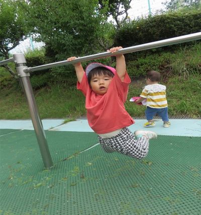 鉄棒にぶら下がる様子
