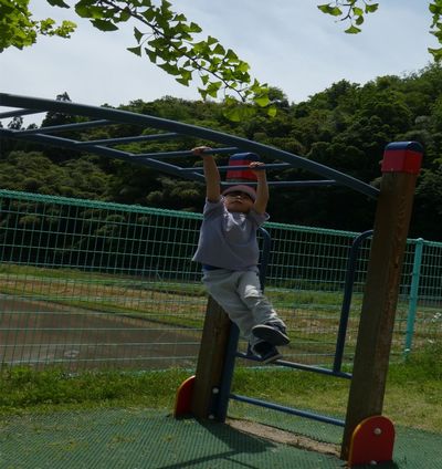 うんていにぶら下がる様子